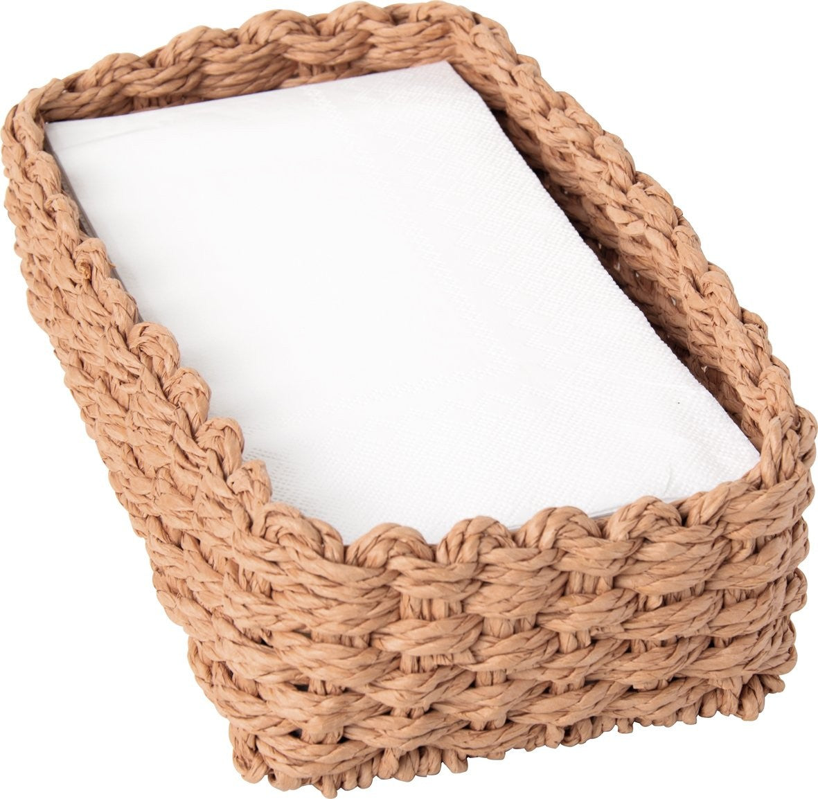 Cesto retangular castanho de tricot grosso com travesseiro branco