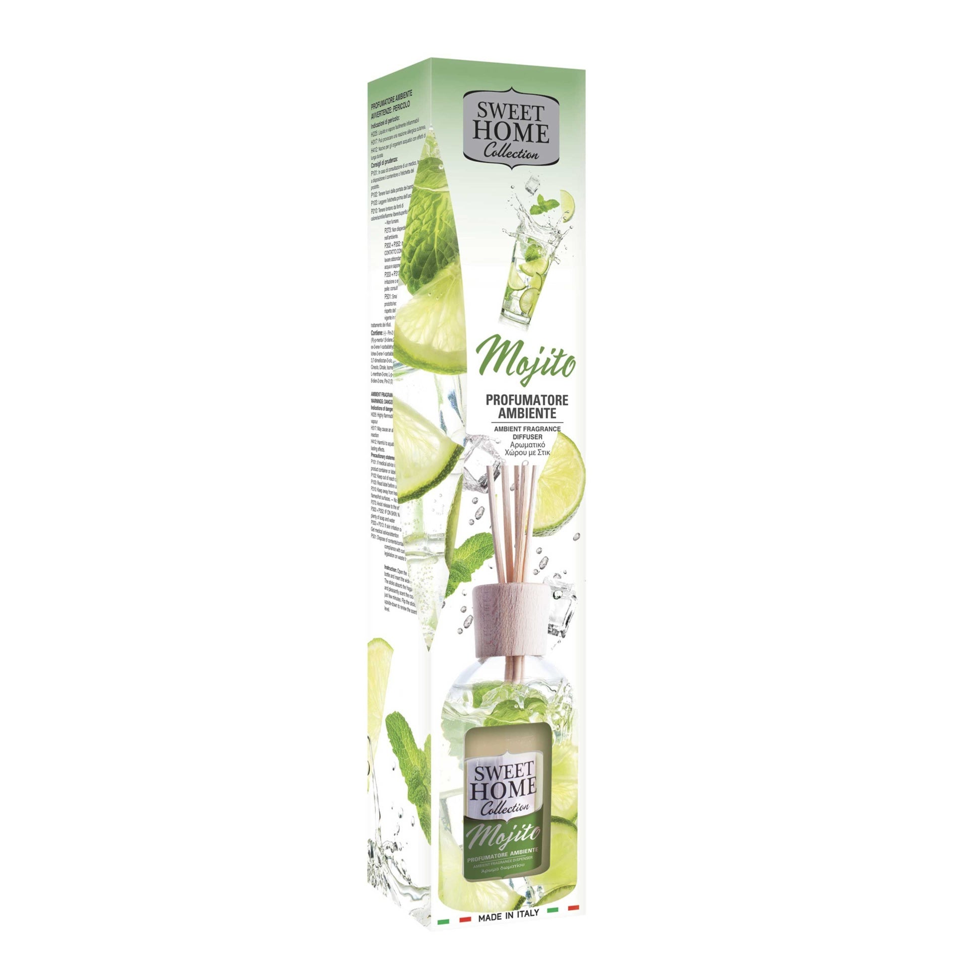 Fragrância para ambiente Sweet Home Collection Mojito com palitos de difusor em embalagem alta