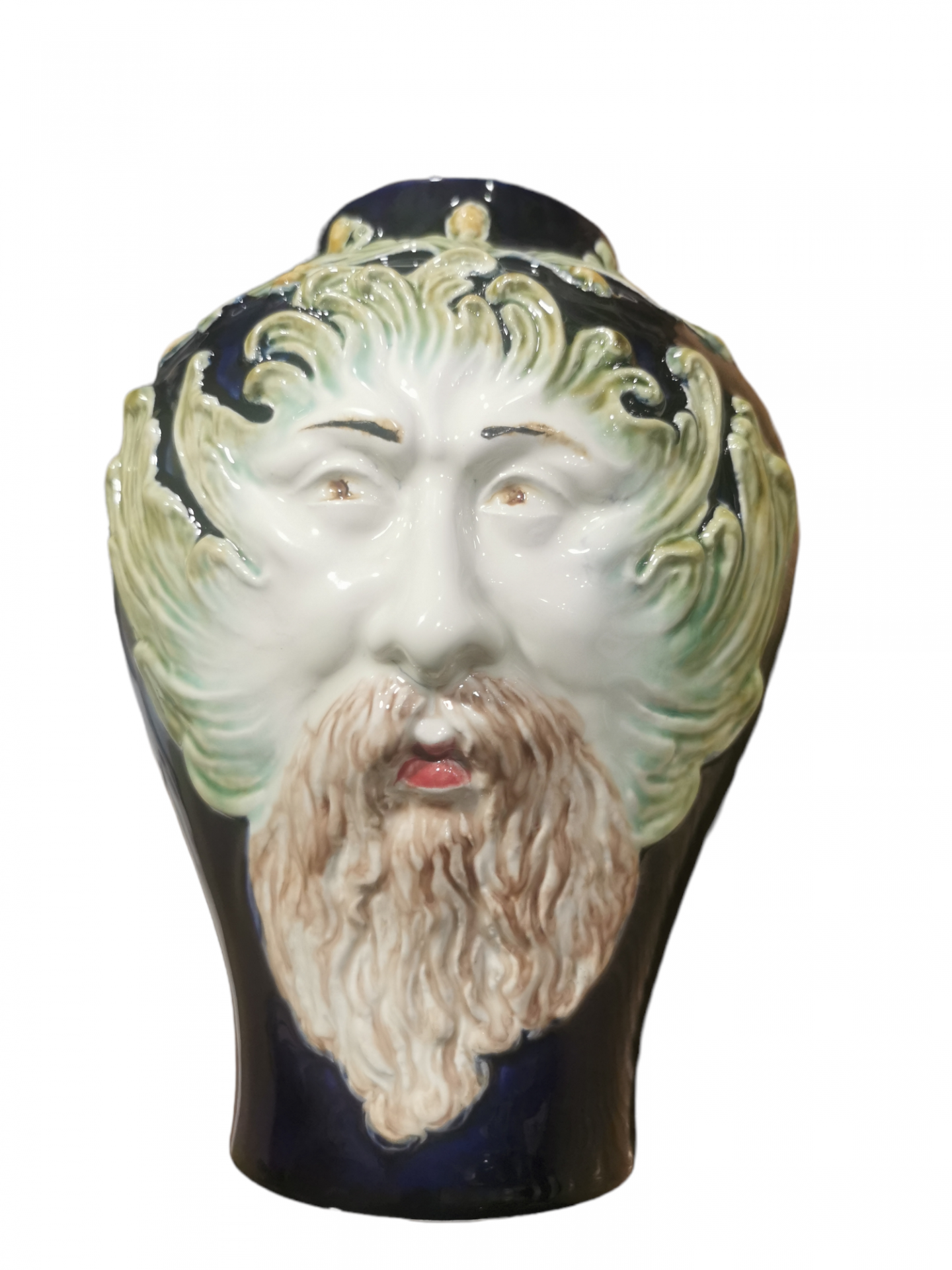 Vaso cerâmico decorativo com rosto masculino e barba
