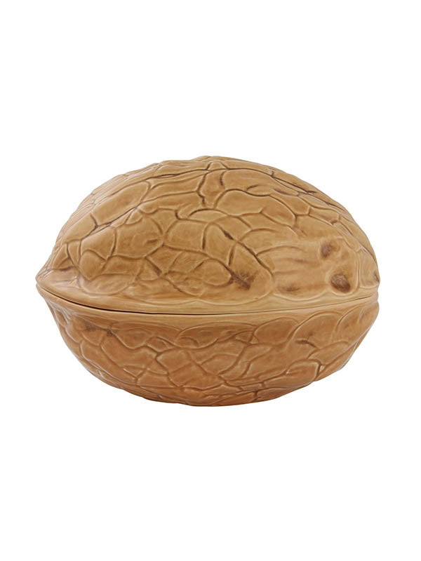 Objeto cerâmico forma de noz castanha clara com padrão realista