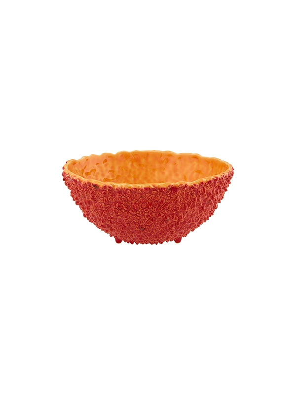 tigela laranja com textura e saliências vermelhas