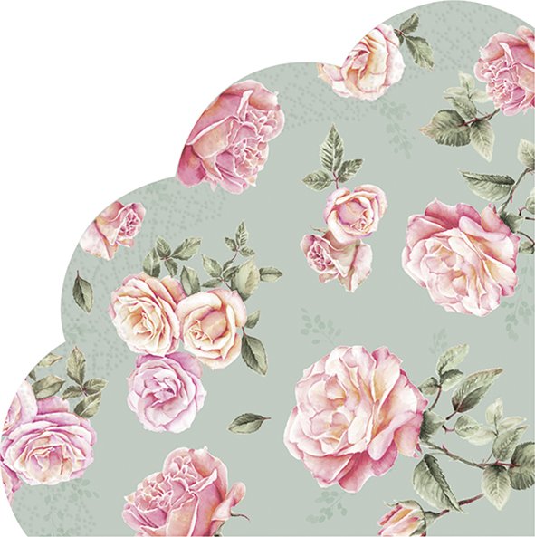 Padrão floral com rosas rosas e folhas verdes em fundo cinza esverdeado
