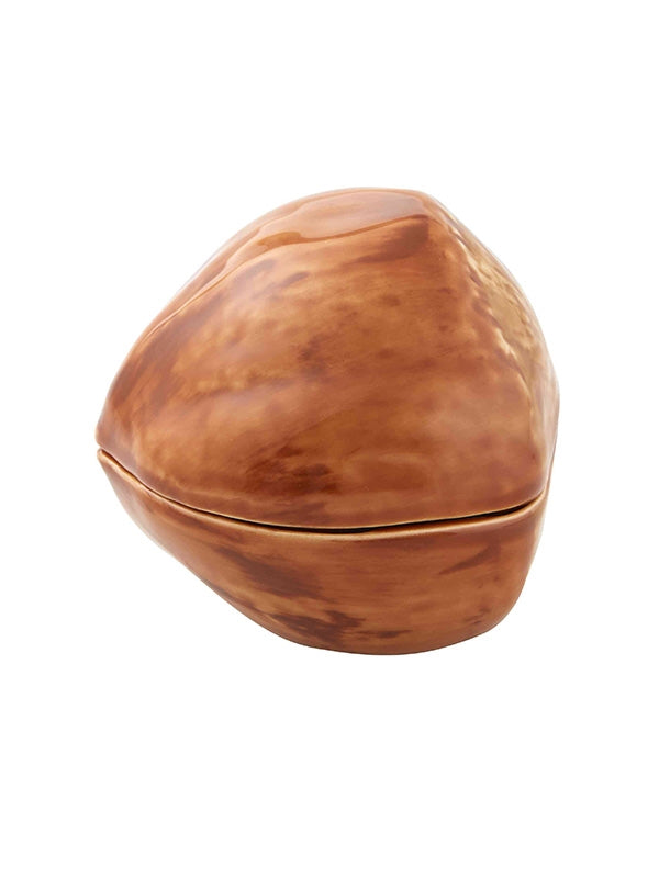 Caixa cerâmica imitando noz em tons castanhos