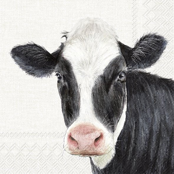Desenho de uma vaca preto e branca com fundo branco texturizado