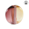 Vaso redondo de vidro bicolor cor rosa e âmbar com faixa rosada