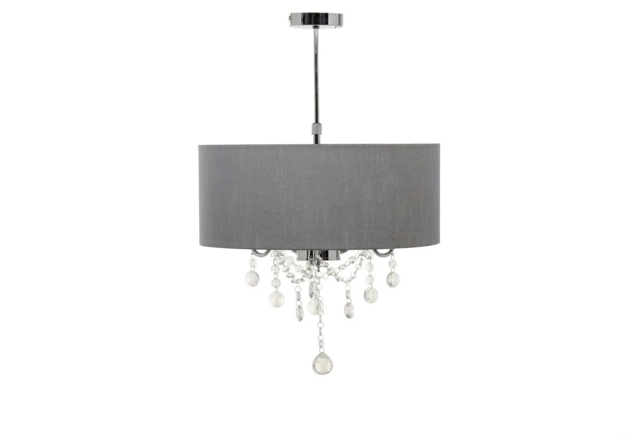 Candeeiro de tecto cinzento com pendentes de cristal