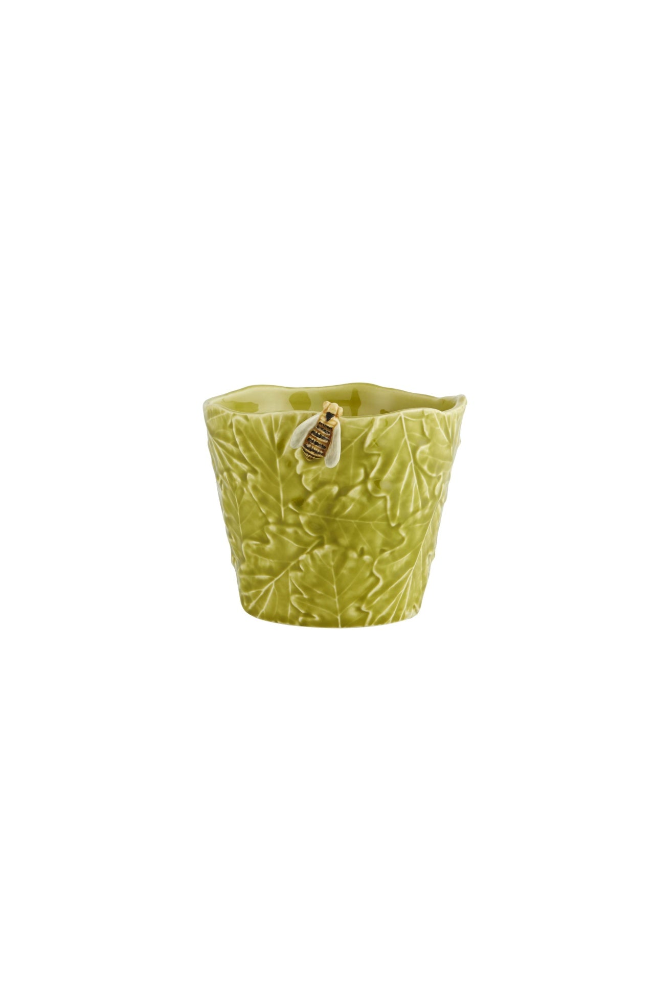 vaso cerâmica verde padrão folhas com etiqueta