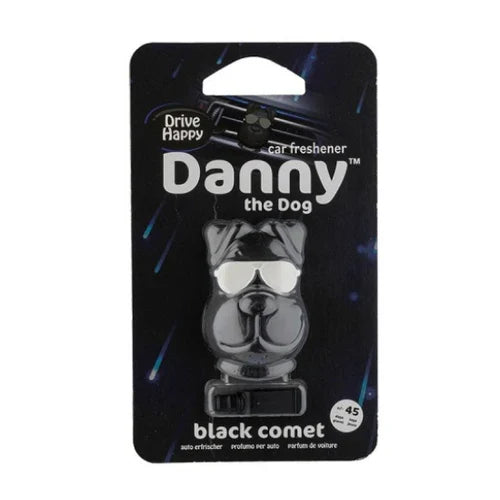 Ambientador para carro Danny the Dog preto com design de cão e óculos