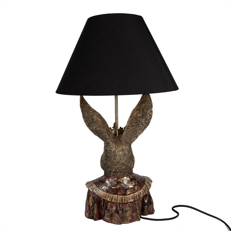 Lâmpada de mesa com base em forma de coelho e aba preta