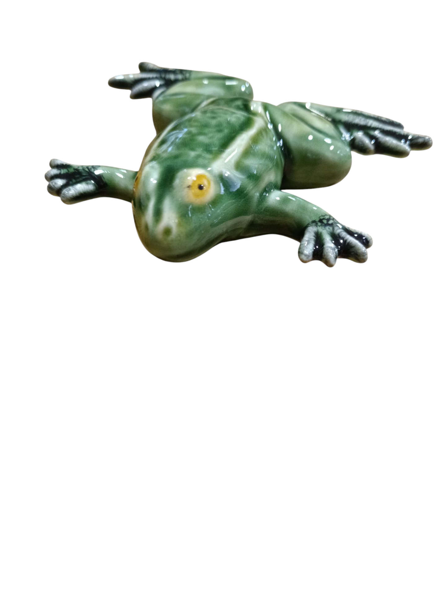 Figura decorativa de rã em cerâmica verde