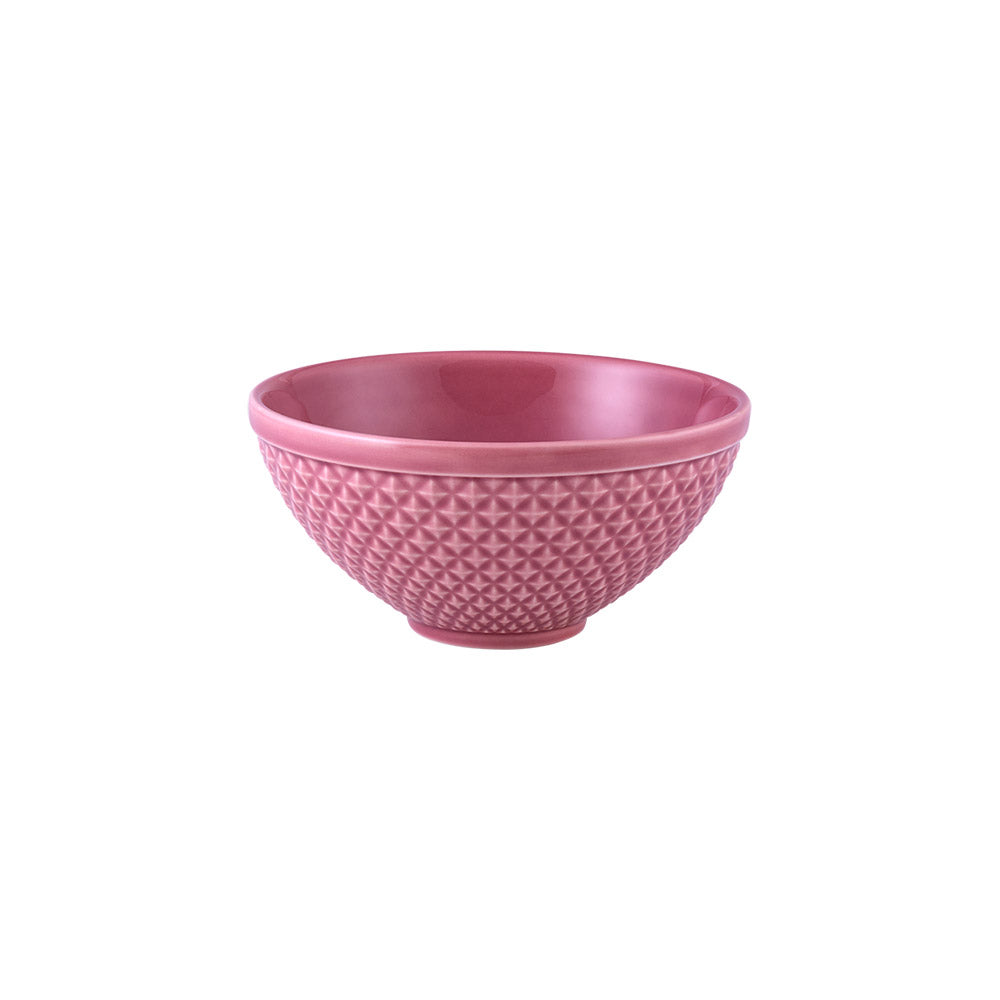 Taça cor-de-rosa em cerâmica com padrão geométrico exterior