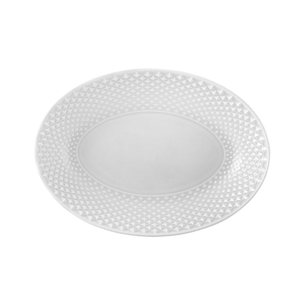 Prato oval branco com textura em relevo na borda