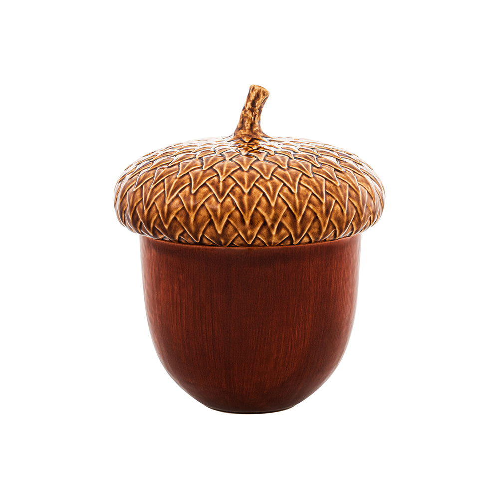Recipiente decorativo em forma de bolota castanha em cerâmica