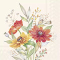 Ilustração de flores coloridas em fundo bege com padrão subtil