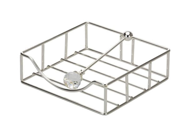 Suporte para guardanapos metálico cromado prateado com esfera decorativa transparente