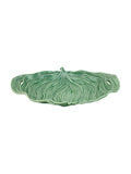 Prato decorativo verde em cerâmica com relevo de folhas