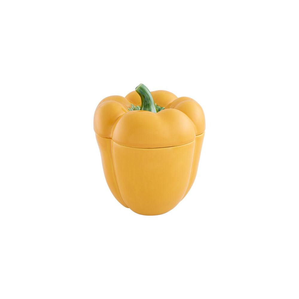 Caixa em forma de pimento amarelo com tampa destacável