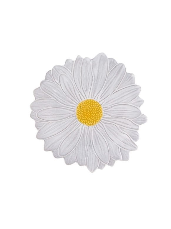 Tapete ou almofada redonda em formato de flor margarida branca e amarela
