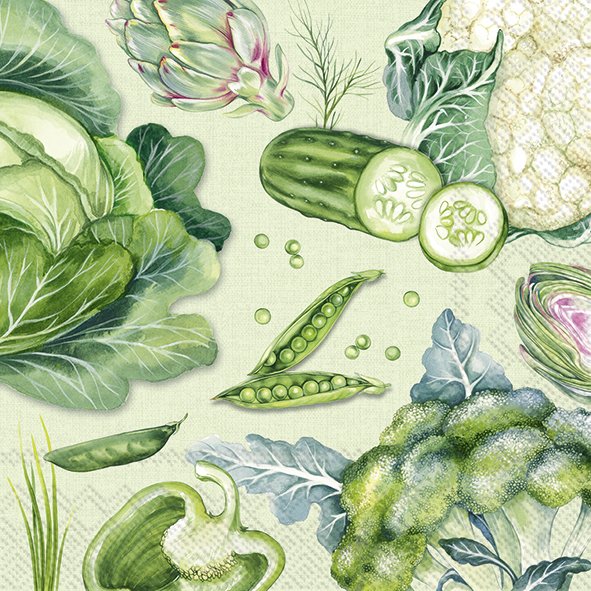 Ilustração de legumes verdes e couve-flor sobre fundo claro