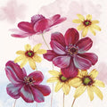 Ilustração de flores vermelhas e amarelas em fundo claro com textura