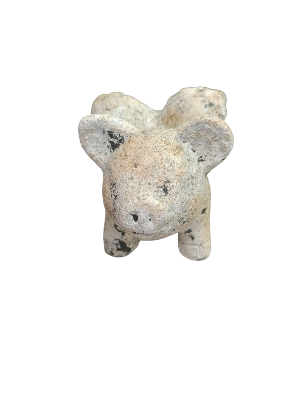 Figura de animal pequeno em pedra cinza com manchas negras