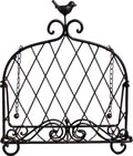 porta-folhetos decorativo em metal preto com pássaro e padrão cruzado