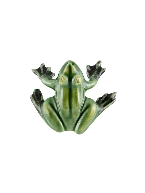 Figura decorativa de sapo verde vista de cima