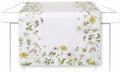 Caminho de mesa branco com flores coloridas