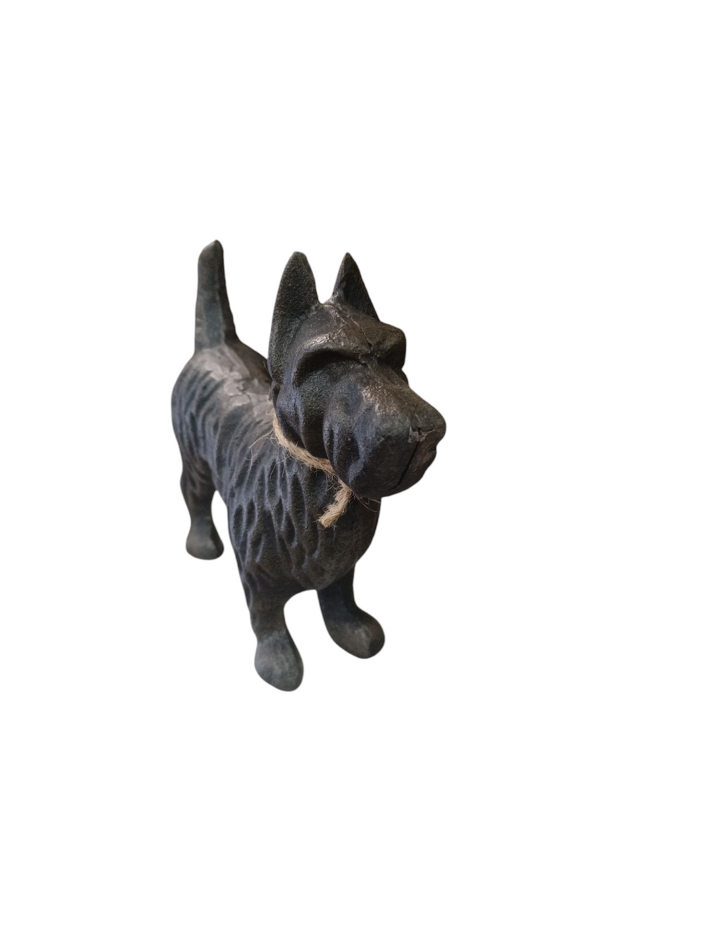 Estátua decorativa de cão preto em ferro fundido com colar de corda