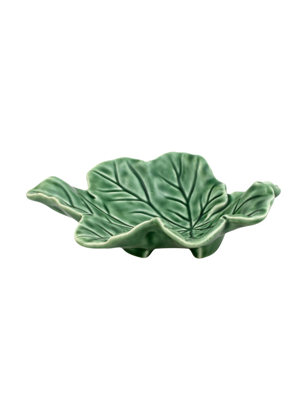 Prato decorativo em forma de folhas verdes em cerâmica