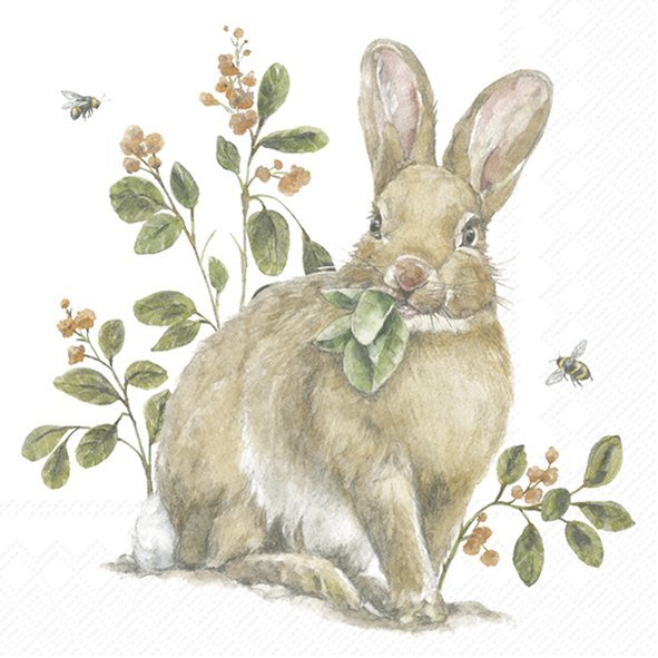 Guardanapo com ilustração de coelho e plantas