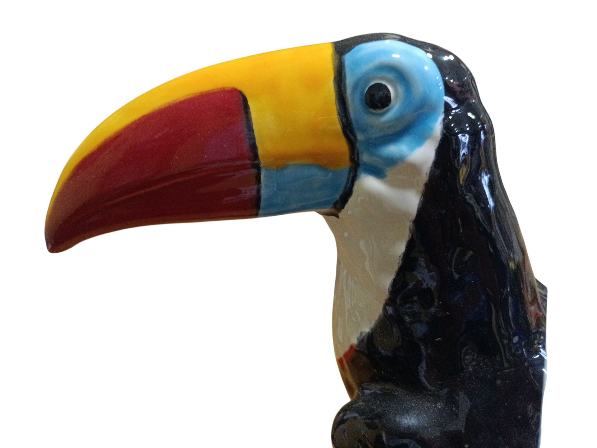 Escultura cerâmica cabeça de tucano colorida