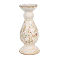 Castiçal de cerâmica creme com padrão floral colorido