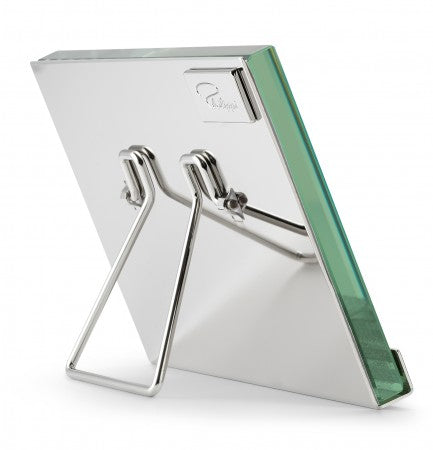 Moldura de fotografia de vidro verde com suporte metálico prateado