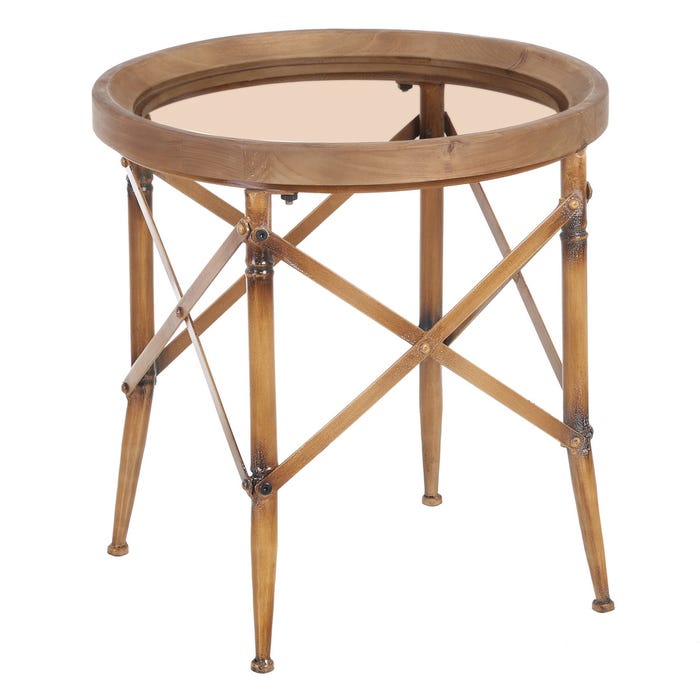 Mesa redonda de metal bronze com tampo de vidro