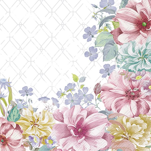 Padrão floral colorido com flores grandes e fundo branco