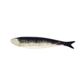 Objeto em forma de peixe preto e branco sobre fundo branco
