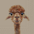 Desenho digital de cabeça de lhama castanha com fundo bege