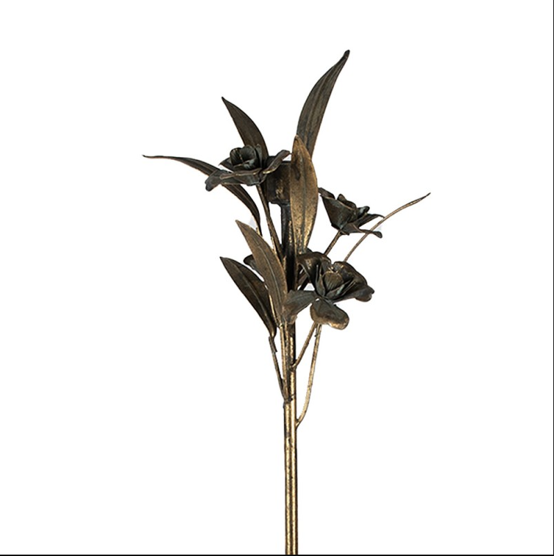 Escultura metálica decorativa de flores em bronze escuro e dourado