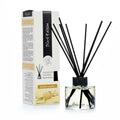 Difusor de varetas Mikado Vanilla Cookies Boho Color em vidro e embalagem branca