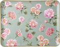 Tabuleiro retangular azul claro com flores de rosas cor-de-rosa e salmão