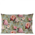 Travesseiro com padrão floral em tons rosa e verde