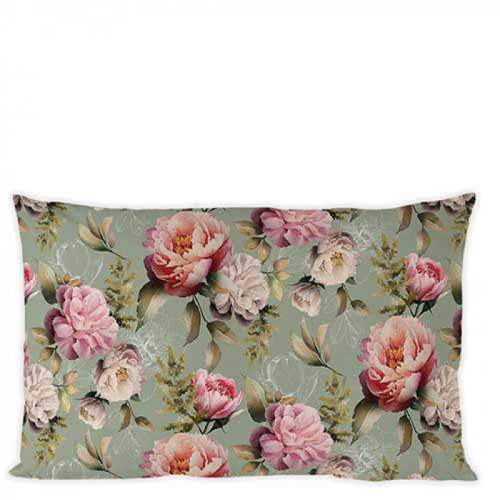 Travesseiro com padrão floral em tons rosa e verde