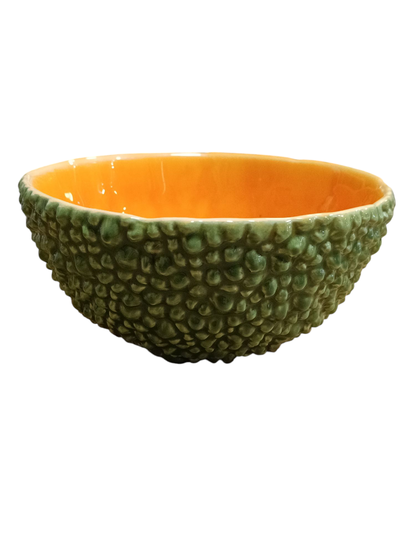 Taça cerâmica verde com interior laranja