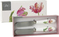 Conjunto de duas espátulas com cabos brancos e decoração floral em caixa com tampa com flores e logótipo ihr