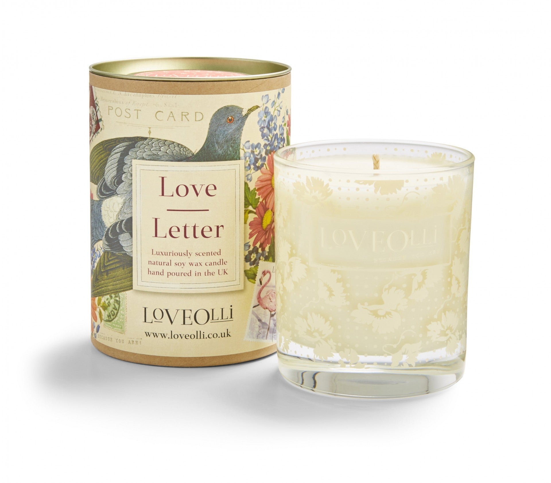 vela perfumada Love Letter copo vidro com embalagem ilustrada