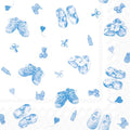 guardanapo de papel decorativo com padrão azul de sapatinhos de bebé e acessórios