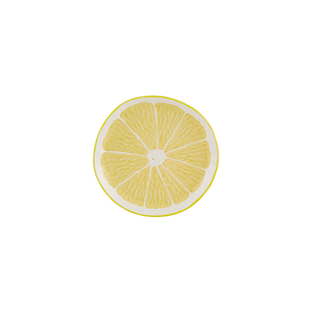 Fatia circular de limão amarelo sobre fundo branco