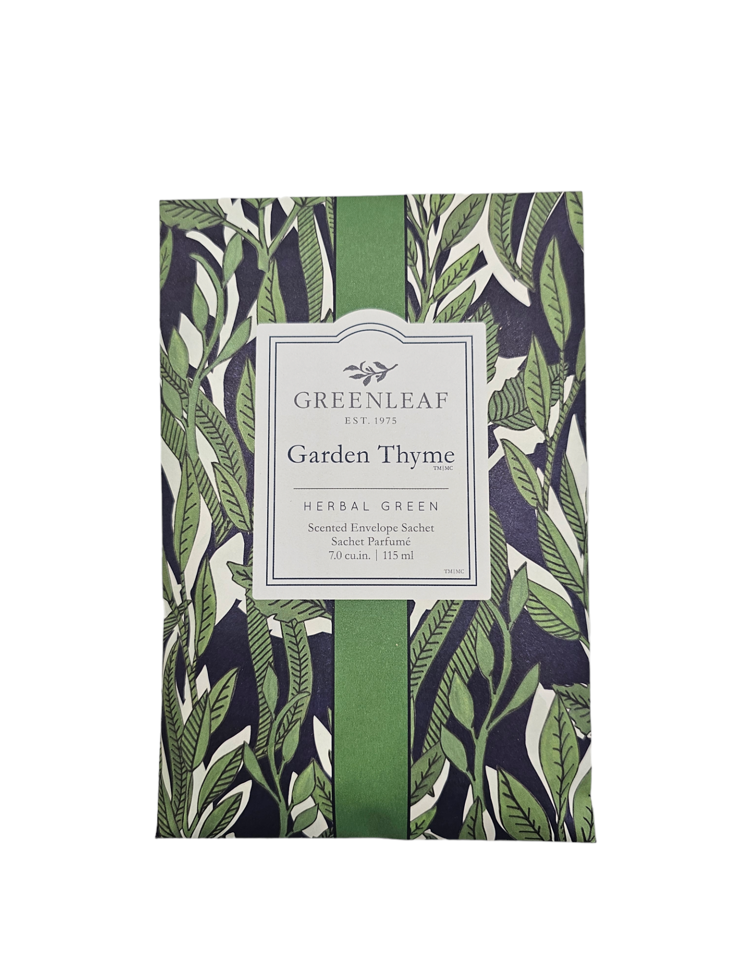 Pacote de sachês aromáticos Greenleaf Garden Thyme com estampa de folhas verdes