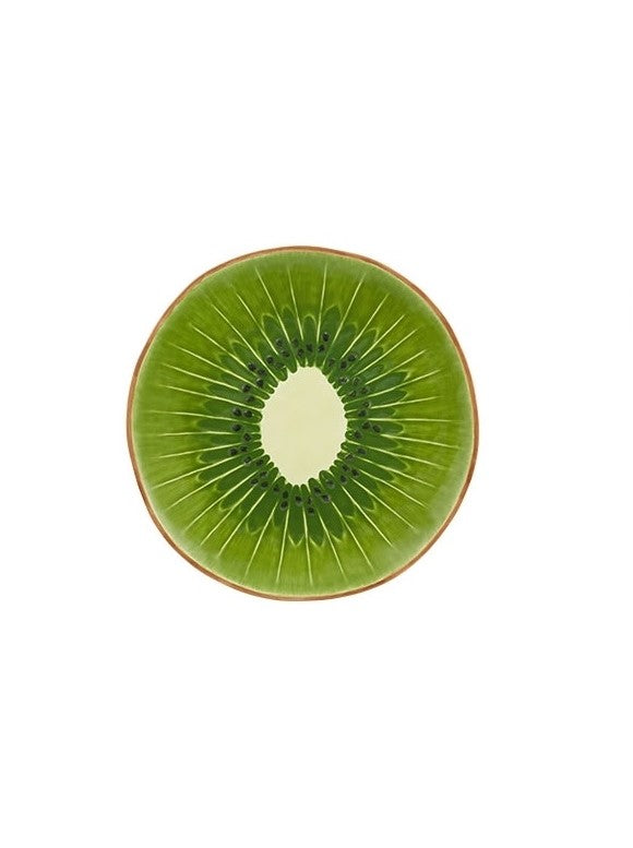 Fatia redonda de kiwi com polpa verde e sementes pretas